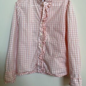 Classic Prep Pink Checkered Ruffle Shirt